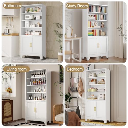 erosoei 71" H Tall Metal Bookcases and Bookshelves with 2 Doors and Adjustable Shelves，Tall Storage Cabinet Industrial Bookshelf 6-Tier Open Display Shelf，Decor Furniture for Living Room, Bedroom erosoei