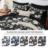 Anibedding 7Pieces Floral Queen Size Comforter Set, Garden Plant Flower Style Bed in a Bag Black White Bedding Comforter Set with Pillow Case for Bedroom Anibedding