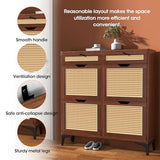 Algglobuy Rattan Shoe Storage Cabinet with 4 Flip Drawers for Entryway, Slim Narrow Shoe Organizer Cabinet with 2 Top Drawers, Dark Brown Algglobuy