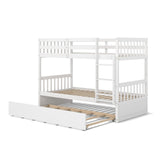 KOMFOTT Wood Twin Over Twin Bunk Bed with Trundle, Solid Pine Wood Bunk Bed Frame with Ladder & Safety Guardrails, Space-Saving Convertible Bunk Bed for Home & Dormitory, No Box Spring Needed KOMFOTT