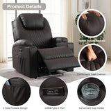 Power Recliner Chair with Heat and Massage for Adults - Home Theater Seating with LED Lights,Cup Holders,Side Pocket,USB Port - Recliner Sofa for Living Room (Brown, Single Recliner)