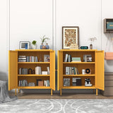Yellow Metal Storage Cabinet Locker with 2-Adjustable Shelves 2 Door Multi-Purpose Organize Lockers 36‘’ Lockable Steel Sideboard with for Living Room Kitchen Entryway Size：36" H X 31.5" W X 13.8" D Kasfth