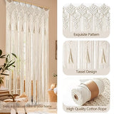 Osunnus Boho Macrame Curtain Handmade String Curtain with Tassel Large Macrame Wall Hanging Boho Room Divider Art Decor for Living Room Bedroom Bohemian Wedding Party Decor, 2 Panels 79" L x 35" W Osunnus