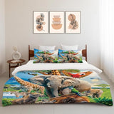 Funny Animals Bedding Set 3 Pieces Soft Lightweight Microfiber Zoo Print Bedspread Coverlet Set Jungle Elephant Giraffe Duvet Cover Twin Full Queen King Comforter Bed Set for Girls Boy Women Men exroozy