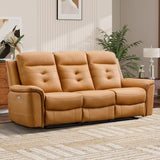 EBELLO Power Recliner Sofa Couch, Breathable Faux Leather Reclining Couches with USB Charging Port, Overstuffed Armrest and Backrest, 3-Seater Electric Recliner Sofa for Living Room, Brown