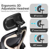 Ergonomic Office Chair, Mesh Desk Chair with Headrest, Lumbar Support, Thick Seat Cushion, Flip-up Arms, High Back Computer Task Chairs for Home Office (English, Black/Gold) CASASIO