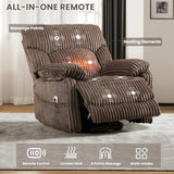 SUNWAVE Power Recliner Chair, Electric Swivel Rocker Recliner with Massage and Heat, Hybrid Corduroy Recliner, USB Remote, Tool-Free Assembly