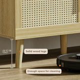 SUPERJARE Boho TV Stand for 55 Inch TV, Entertainment Center with Adjustable Shelf, Rattan TV Console with 2 Cabinets, Media Console, Solid Wood Feet, 4 Cord Holes, for Living Room - Natural SUPERJARE