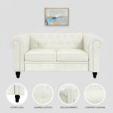 Naomi Home Chesterfield Leather Loveseat, Mini Sofa Love Seat, Small with Rolled Arms, Tufted Cushions 2 Seater Loveseats for Small Spaces, Living Room White Naomi Home