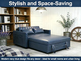 N NOORDENIYA 55'' Leather Sofa Bed, Pull Out Sleeper Sofa Couch Bed, Loveseat Sleeper, Futon Sofa Couch with Side Pocket, Convertible Sofa Bed for Living Room, Apartment, Bedroom, RV, Blue N NOORDENIYA