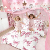 Erosebridal Kawaii Bowknot Girls Bed in A Bag with Sheets Dreamy Princess Style Queen Comforter Set 7 Piece for Kids Teen Women,Girly Cute Bow Bedding Set Pink Bow Tie Bed Set Bedroom Decor Erosebridal