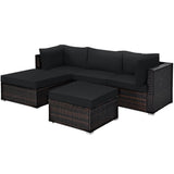 Tangkula 5 Piece Patio Rattan Furniture Set, Outdoor Sectional Rattan Sofa Set with Back & Seat Cushions, Wicker Conversation Set with Tempered Glass Table for Backyard Porch Poolside (Black) Tangkula