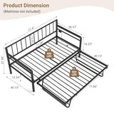 Zevemomo Twin Daybed with Pop Up Trundle, Metal Day Bed Frame with LED Lights and Charging Station, Day Bed with Trundle Bed Twin, Black Daybed for Living Room, Bedroom, Guest Room Zevemomo