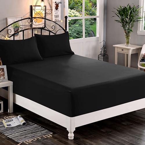 Elegant Comfort 1500 Premium Quality Fitted Sheet Ultra Soft 18-24 Inch Extra Deep Pocket - Single Fitted Sheet for High Mattress - Wrinkle Free with Smart Storage Pockets, Full, Black Elegant Comfort