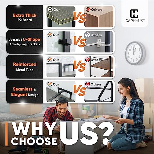 CAPHAUS Vintage Industrial 6-Tier Bookshelf in Rustic Oak – 86" High Open Display Unit with Durable Metal and Wood Design CAPHAUS