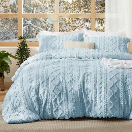 Bedsure Tufted Boho Comforter Set Twin Size - Light Blue Boho Bed Set, GentleSoft™ 2 Pieces Farmhouse Shabby Chic Embroidery Bedding, Gifts for Woman, Soft Jacquard Twin Comforter for All Seasons Bedsure