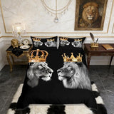 Lion Wild Animal Duvet Cover Set King Size,King and Queen Theme Golden Crown Comforter Cover with 2 Pillowcases,Tropical African Rustic Bedding Set for Adult Young Bedroom Xmas Gift (No Comforter) Castle Fairy