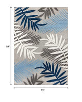 Rugshop Blue Palm Frond Indoor/Outdoor Area Rug Non-Shedding Easy Cleaning for Patio, Deck and Living Room, 5' x 7' Rugshop