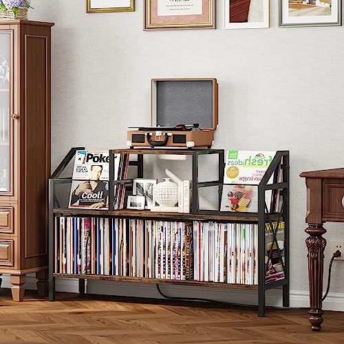 Homeiju Record Player Stand Holds up to 500 Albums, Turntable Stand with Vinyl Record Player Storage Cabinet, Records Vinyl Albums Storage, Rustic Brown Homeiju