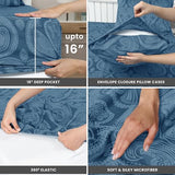 Ultra Soft Wrinkle-Free Microfiber Paisley King Sheet Set, Breathable Boho Bed Sheet Set – 16" Deep Pocket Fitted Sheet, Flat Sheet & 4 Pillowcases, Juegos de Sábanas, OEKO-TEX - Navy Blue LDC LUX DECOR COLLECTION