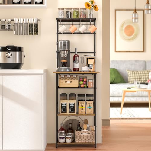 5-Tier Black Coffee Bar Station with S-Shaped Hooks - Farmhouse Corner Cabinet for Small Spaces DAOUTIME
