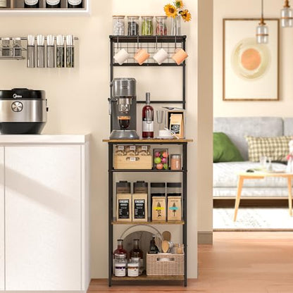 5 Tier Coffee Bar Station, Coffee Stand Station with 4 S-Shaped Hooks, Farmhouse Corner Coffee Bar Cabinet for Small Spaces, Bakers Rack for Kitchen, Entryway, Living Room, 13.43"D x 18.93"W x 53.31"H