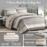 Madison Park Essentials King Comforter Set, Bed in A Bag Comforter & Sheet Set, Modern Casual Stripes Print, All Seasons, Soft Microfiber Bedding Makeover, Matching Shams, King Taupe/Grey 7 Piece Madison Park