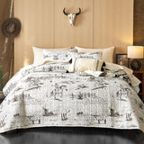 Wake In Cloud - Western Quilt Set, Rustic Ranch Life with Cowboy Southwestern Vintage Country Pattern Printed, Reversible Lightweight Bedspread Coverlet, 3 Pieces, Beige Brown, Twin/Twin XL Size Wake In Cloud