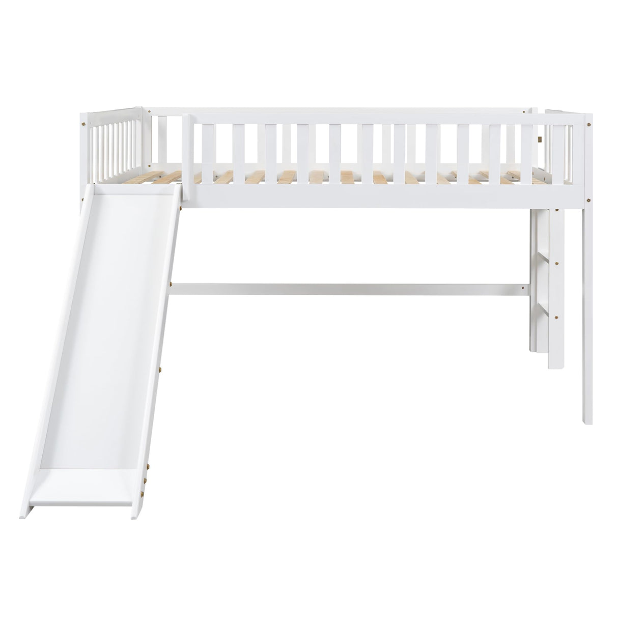 Harper & Bright Designs Full Size Low Loft Bed with Slide, High Guardrail & Ladder, Kids Wooden Full Loft Bed Frame for Girls,Boys, No Box Spring Needed, White Harper & Bright Designs