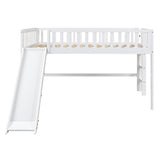 Favfurish Full Size Low Loft Bed with Ladder and Slide,Vertical Design Wooden Bed Frame, for Kids and Young Teens, No Box Spring Required,Space-Saving,White Favfurish
