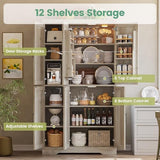 ANCTOR Kitchen Pantry Cabinet with LED Lights, 6 Barn Doors, 71.3" H ×39.4" W, Large Wooden Storage Cabinet with 12 Shelves, Freestanding Cupboard with Door Storage Rack for Dining Room, Rustic Maple ANCTOR