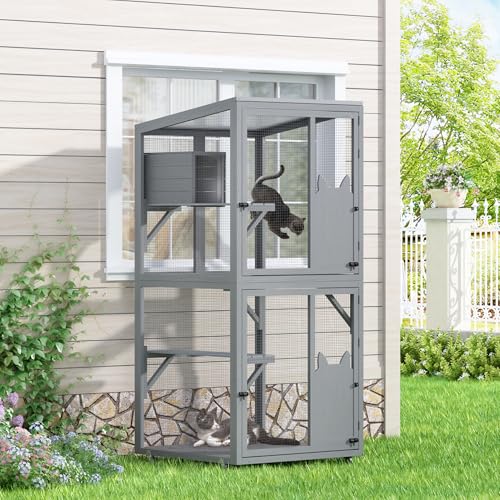 COZIWOW Catio Outdoor Cat Enclosure Window Access, Outdoor Cat House with Wheels, Cage for Cats Indoor