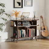 LIVEHOM Large Round Record Player Stand, Wood Record Storage Cabinet, Vinyl Record Holder with Display Area, Mid Century Modern Turntable for Living Room, Bedroom LIVEHOM