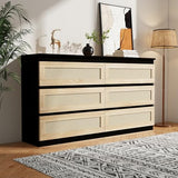 Luoxiao Modern Black Rattan 6 Drawer Dresser for Bedroom and Storage Luoxiao