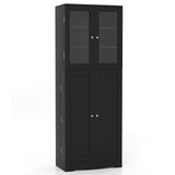 Giantex 63.5" Pantry Organizers and Storage, Freestanding Tall Storage Cabinet for Kitchen Bathroom Living Room Office, Wooden Utility Cupboard with Glass Doors & Shelves, 12.5"x24"x63.5" (Black) Giantex