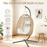 EortheX Hanging Egg Chair with Cushions – Comfortable Rattan Swing Chair with Stand for Patio, Garden, or Balcony – Stylish and Relaxing Outdoor Lounge Chair, 350LBS Capacity Indoor Outdoor (Beige) EortheX outdoor fancy