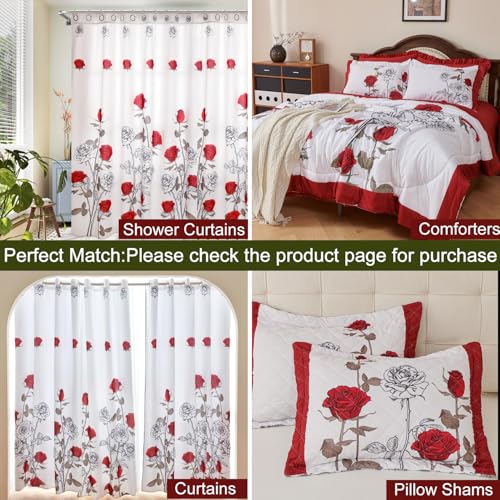 EVENHUG Quilt King Size Red Rose Bedding Set Floral Bedspread Lightweight Reversible Bed Cover with 2 Pillow Shams for All Seasons 3 Pieces (106"X96") EVENHUG