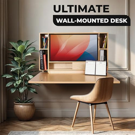 ARROWSTONE SKEENA Wall-Mounted Desk - Floating Folding Desk with Storage, Space-Saving Design for Home Office (36") ARROWSTONE