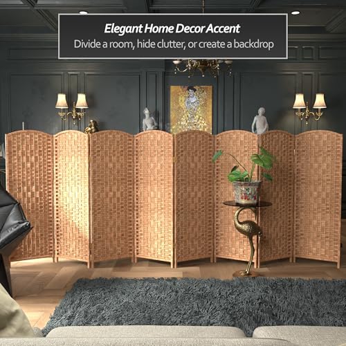 Red Lantern 4 ft. Short Diamond Weave Fiber Folding Screen - Natural - 8 Panel Red Lantern