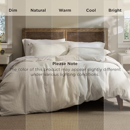 Bedsure Luxury Waffle Duvet Cover Queen Size - Textured Duvet Cover Set, Soft, Breathable Bedding Set (90"x90") with 2 Pillow Shams for All Season, Linen, Comforter Sold Separately Bedsure