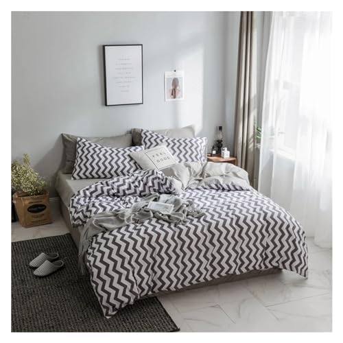 YUSIWOAL Black white Wave pattern Bedding Set Cotton Duvet Cover Set Twin Queen King Single Double Europe Family Size Bed Line,Summer Duvet Cover sets(C,King Size 4pcs) YUSIWOAL