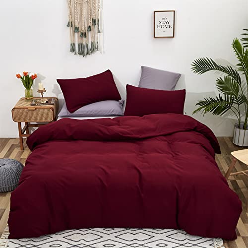 Luxlovery Burgundy Comforter Set Dark Red Bedding Set Full Maroon Marsala Wine Red Solid Soft Breathable Claret Blanket Quilts Maroon Comforter Set Women Girls Luxlovery