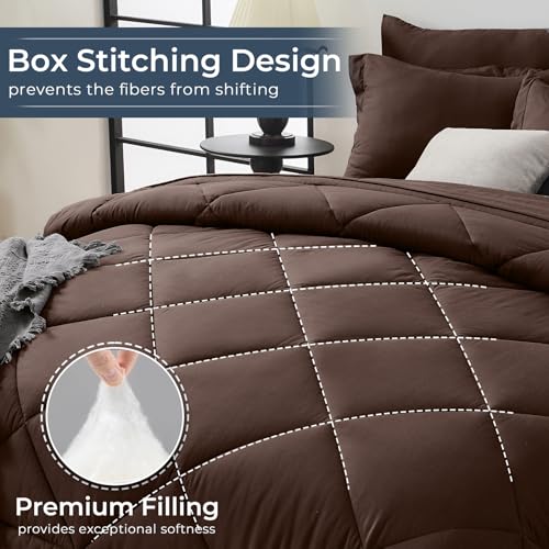 HEVUMYI Brown Queen Comforter Set - 7-Piece All Season Bed in a Bag Queen, Ultra Soft Bedding Set with Comforter, Flat Sheet, Fitted Sheet, Pillowcases, Pillow Shams HEVUMYI