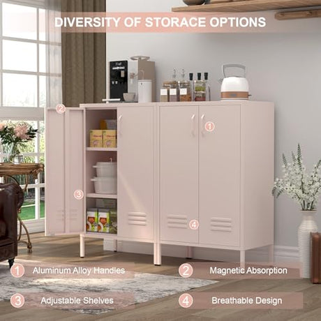 IRONFFICE Storage Cabinet,Metal Cabinets with Doors and Shelves,2 Doors Locker Cabinet with Legs,Metal Locker Storage Cabinets,Entryway Cabinet for Office,Classroom,Bedroom,Pink IRONFFICE