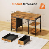Sweetcrispy 47" Computer Desk with 6 Drawers, Home Office Gaming Desks with Storage Shelves for Bedroom, Writing Study Corner Living Room Work Table Rustic Brown Sweetcrispy