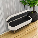 ECLYL Oval Storage Bench 43.5" Linen Fabric Upholstered Entryway Bench with Solid Wood Legs Ottoman Bench Indoor Bench for Living Room/Bedroom/End of Bed/Entryway (Beige) ECLYL