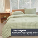 NSNLGSGC Queen Comforter Set, Sage Green Gingham Bedding Comforter Sets, Green Grid Bed Comforter 3 Pieces (1 Comforter, 2 Pillowcases) NSNLGSGC