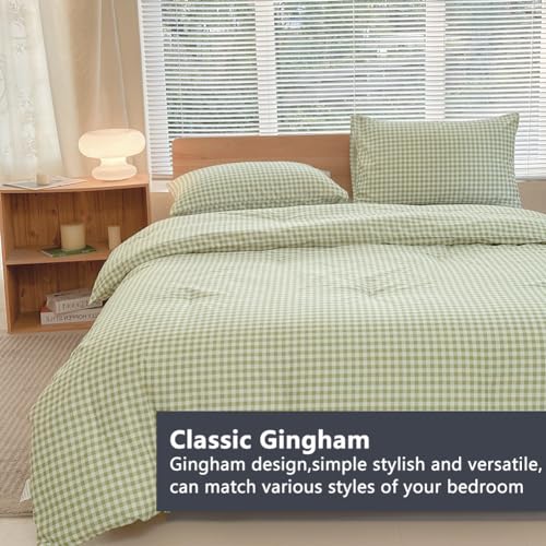 NSNLGSGC Twin Comforter Set, Sage Green Gingham Bedding Sets, Green Grid Bed Comforter 2 Pieces (1 Comforter, 1 Pillowcase) NSNLGSGC