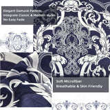 Mybedsoul 7 Pieces Navy Blue Comforter Set King Size, Damask Bed in a Bag for King Bed, Lightweight Microfiber Boho Bedding Sets with Comforter, Sheet, Pillowcases & Shams for All Season(90"x104") Mybedsoul