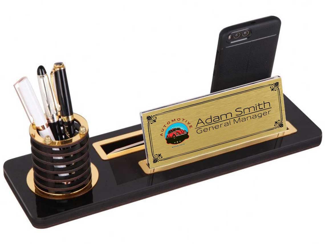 Personalized Luxury Desk Name Plate | Black Wooden Desk Name Plate with ...